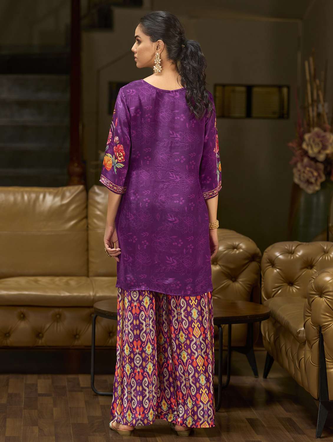 women printed three quarter sleeve co-ord set - 22162263 -  Standard Image - 3