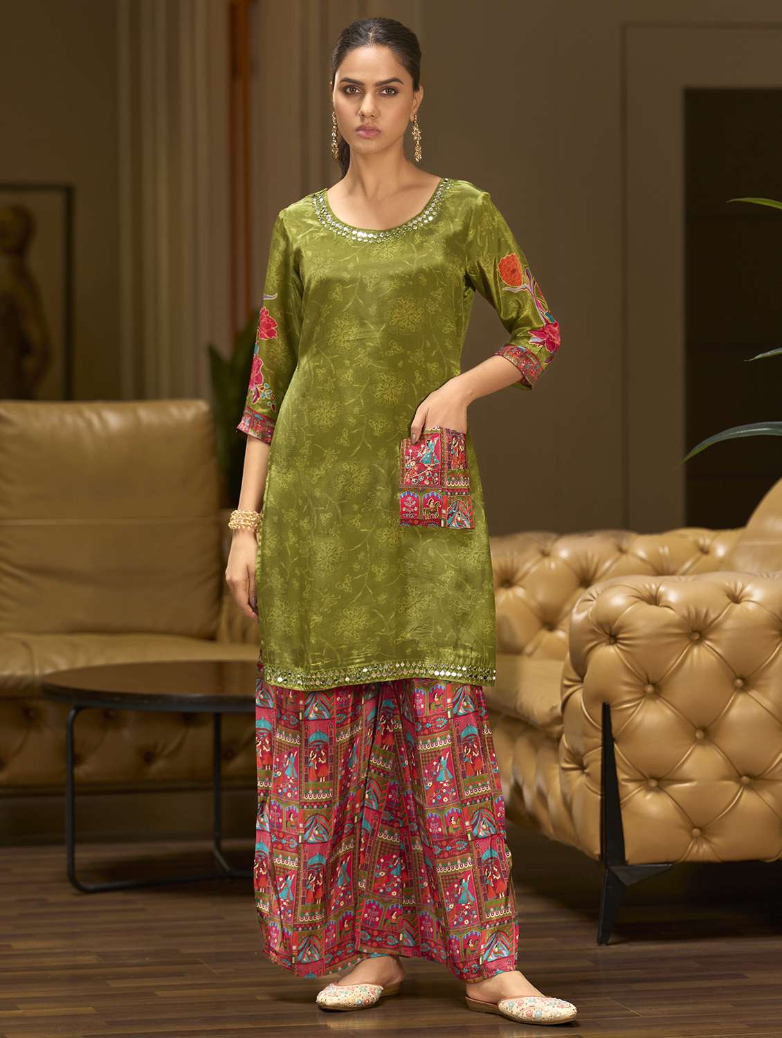 women printed three quarter sleeve co-ord set