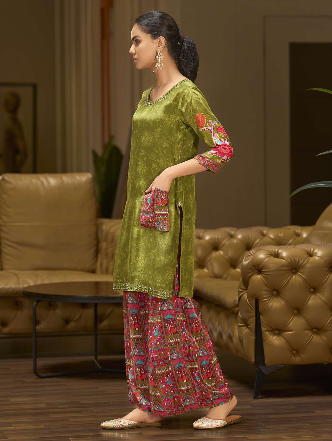 women printed three quarter sleeve co-ord set - 22162270 -  Standard Image - 3