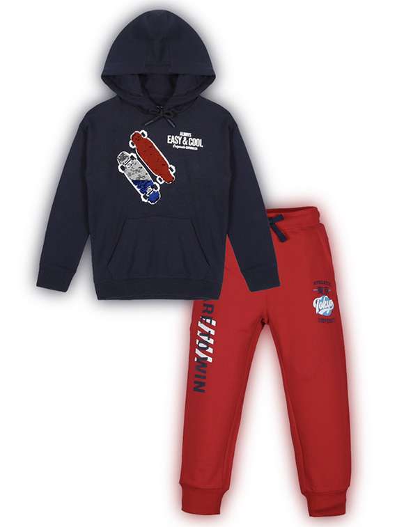 boys printed long sleeve hooded full length set