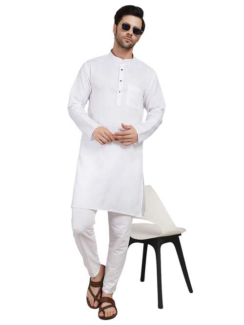 men solid mandarin neck kurta with trousers ethnic wear set - 22162294 -  Standard Image - 0