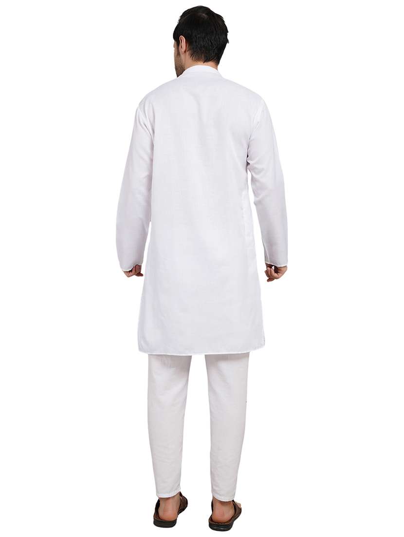 men solid mandarin neck kurta with trousers ethnic wear set - 22162294 -  Standard Image - 3