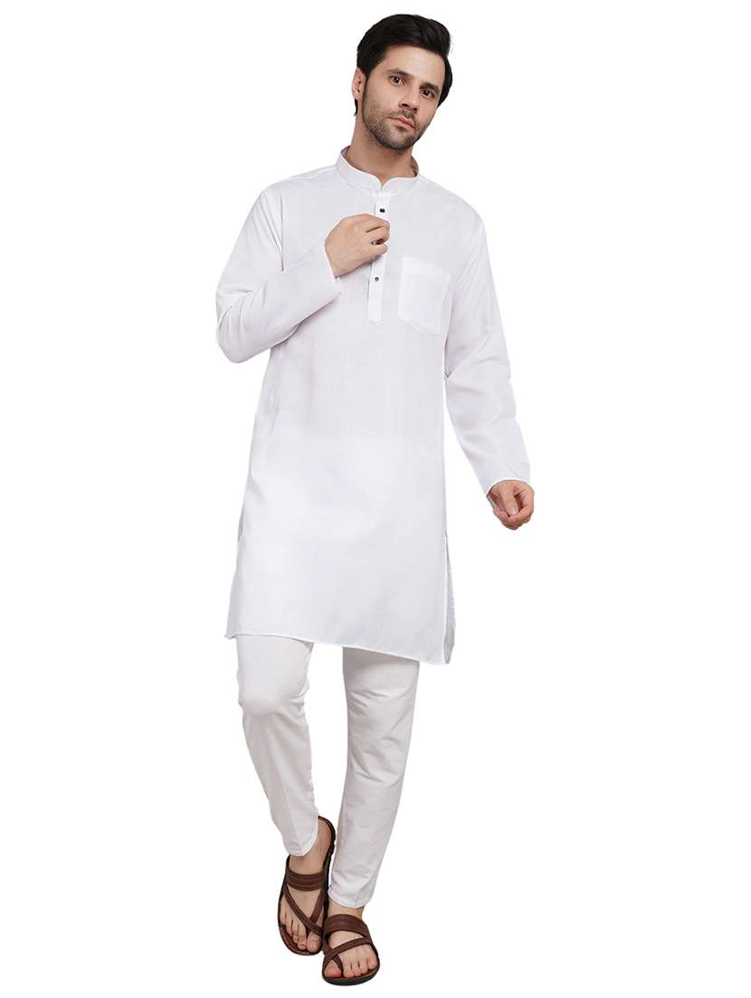 men solid mandarin neck kurta with trousers ethnic wear set - 22162294 -  Standard Image - 5