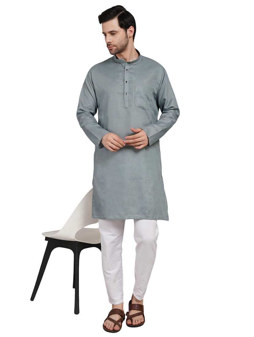men solid mandarin neck kurta with trousers ethnic wear set