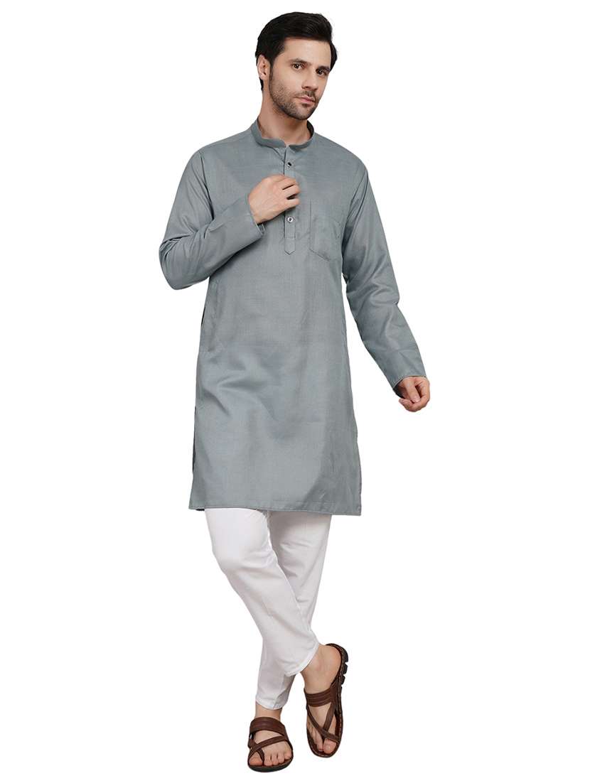 men solid mandarin neck kurta with trousers ethnic wear set - 22162296 -  Standard Image - 5