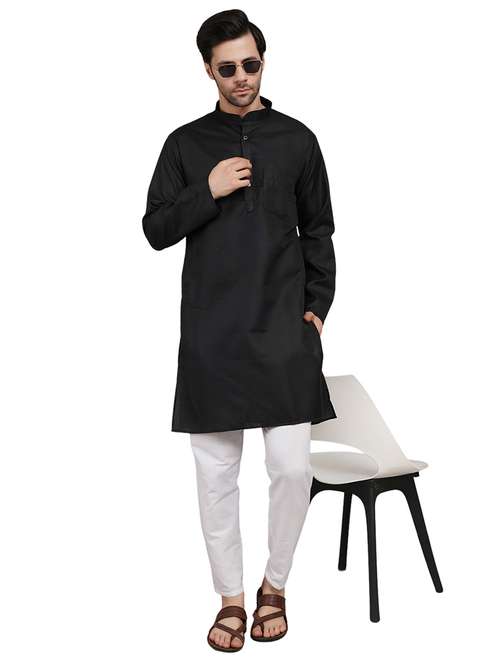 men solid mandarin neck kurta with trousers ethnic wear set - 22162297 -  Standard Image - 0