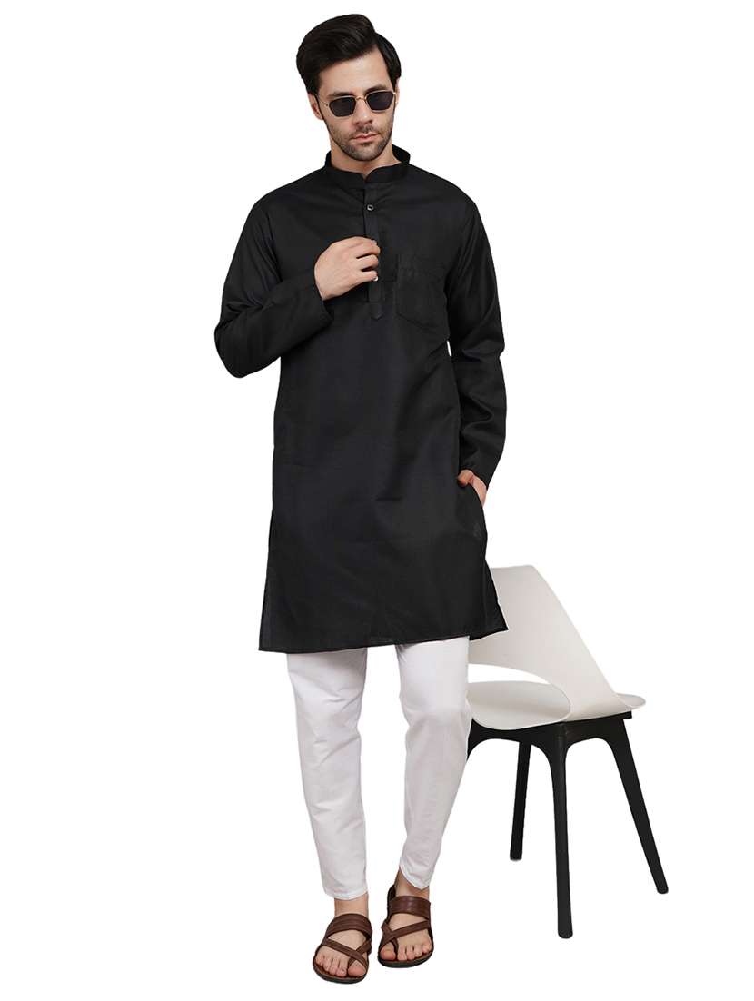 men solid mandarin neck kurta with trousers ethnic wear set - 22162297 -  Zoom Image - 0