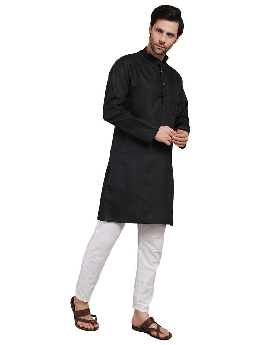 men solid mandarin neck kurta with trousers ethnic wear set - 22162297 -  Standard Image - 3