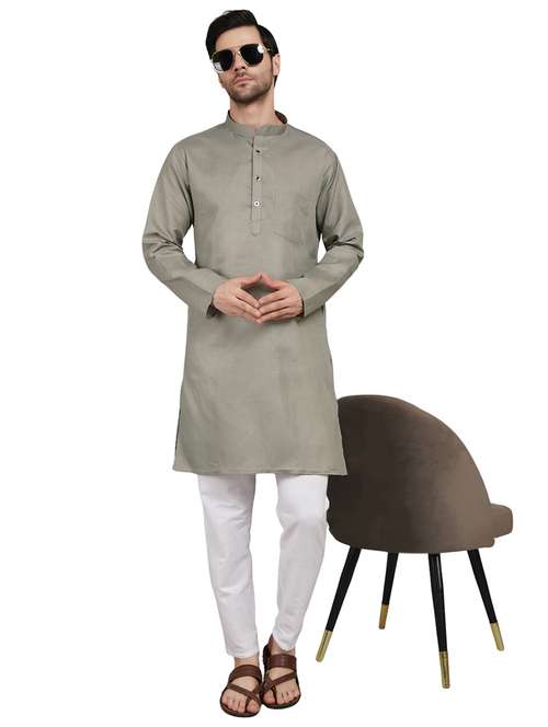 men solid mandarin neck kurta with trousers ethnic wear set - 22162298 -  Standard Image - 0