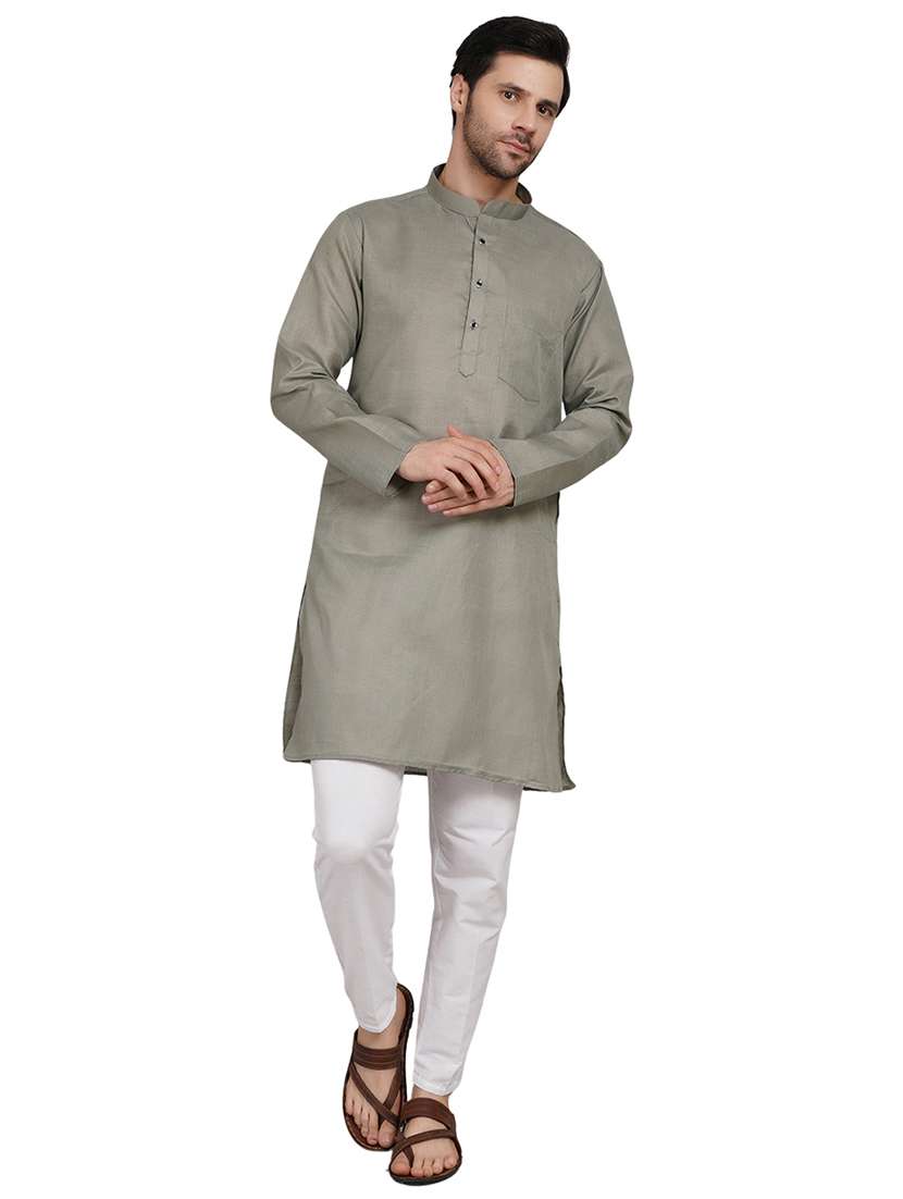 men solid mandarin neck kurta with trousers ethnic wear set - 22162298 -  Standard Image - 5