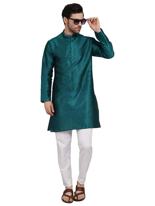 men self design mandarin neck kurta with trousers ethnic wear set - 22162299 -  Standard Image - 0