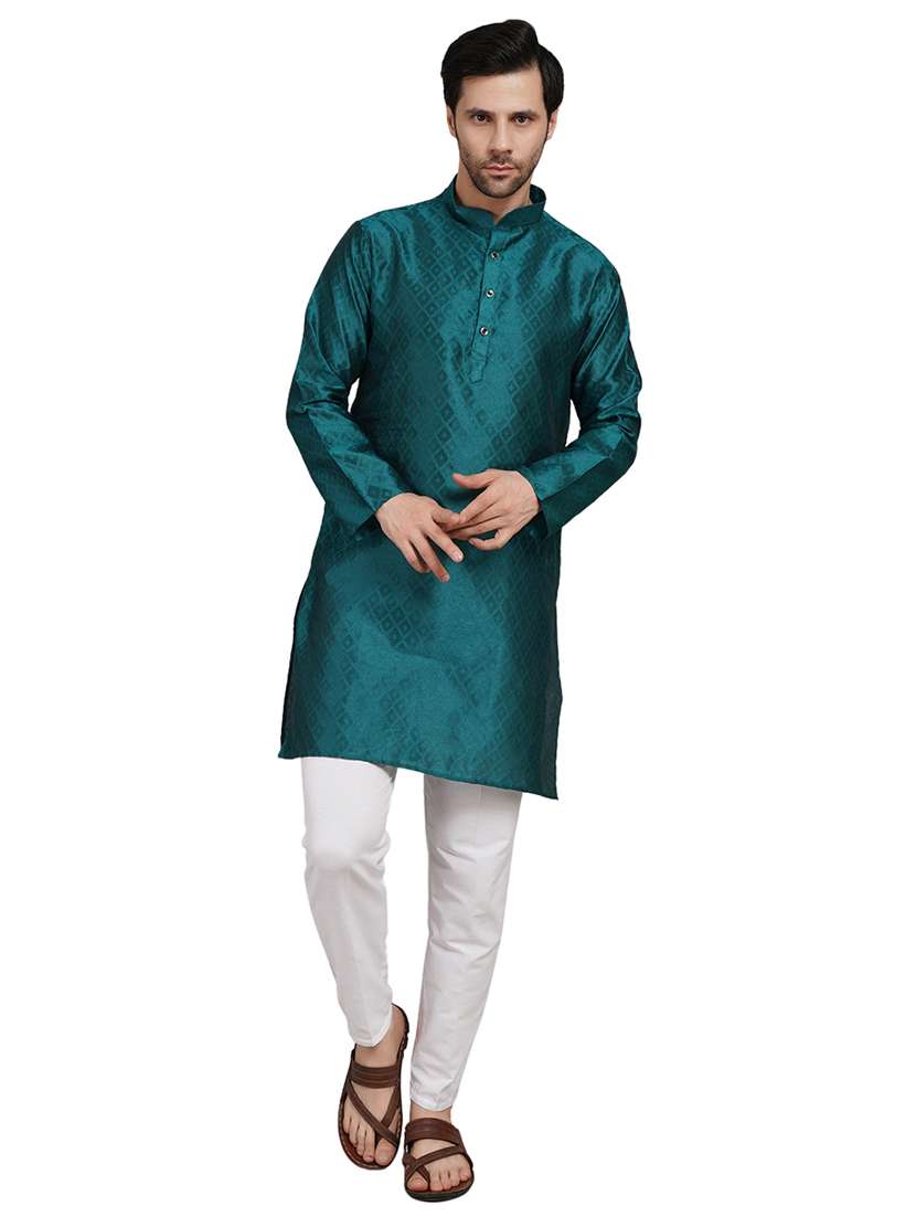 men self design mandarin neck kurta with trousers ethnic wear set - 22162299 -  Standard Image - 5