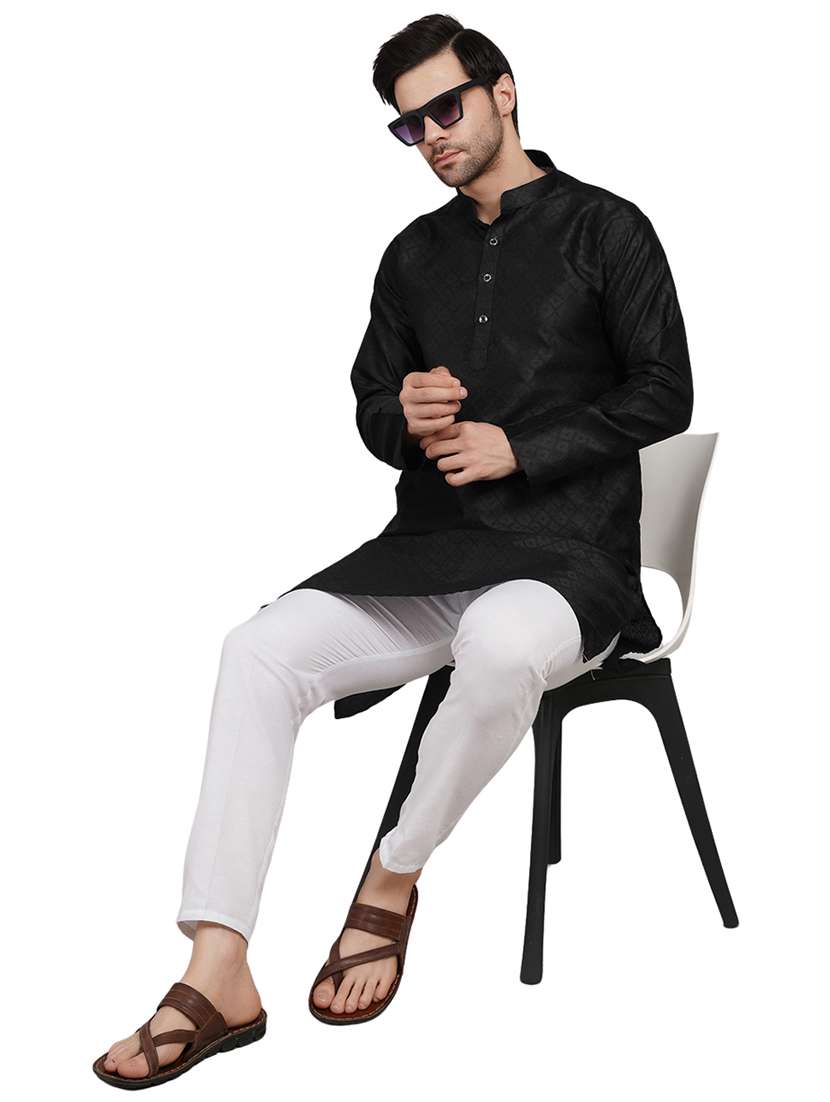men self design mandarin neck kurta with trousers ethnic wear set - 22162300 -  Standard Image - 5
