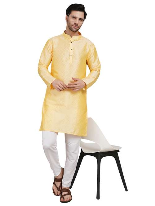 men self design mandarin neck kurta with trousers ethnic wear set - 22162301 -  Standard Image - 0
