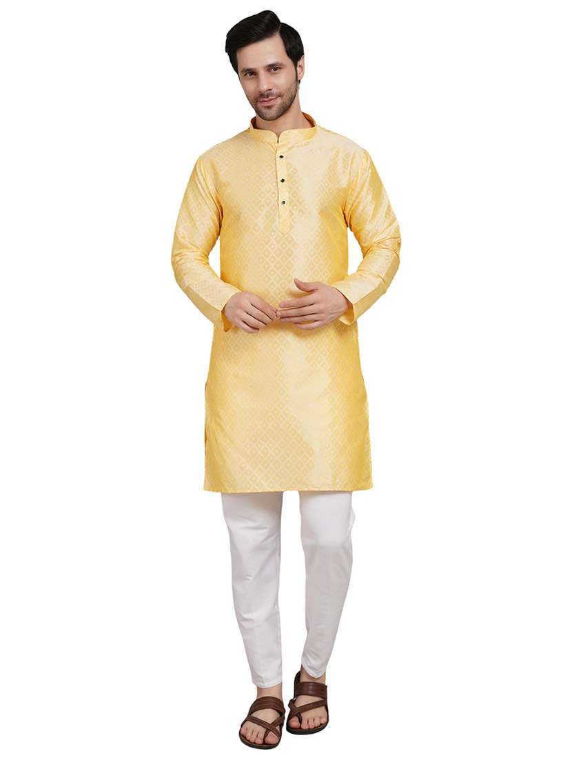 men self design mandarin neck kurta with trousers ethnic wear set - 22162301 -  Standard Image - 5