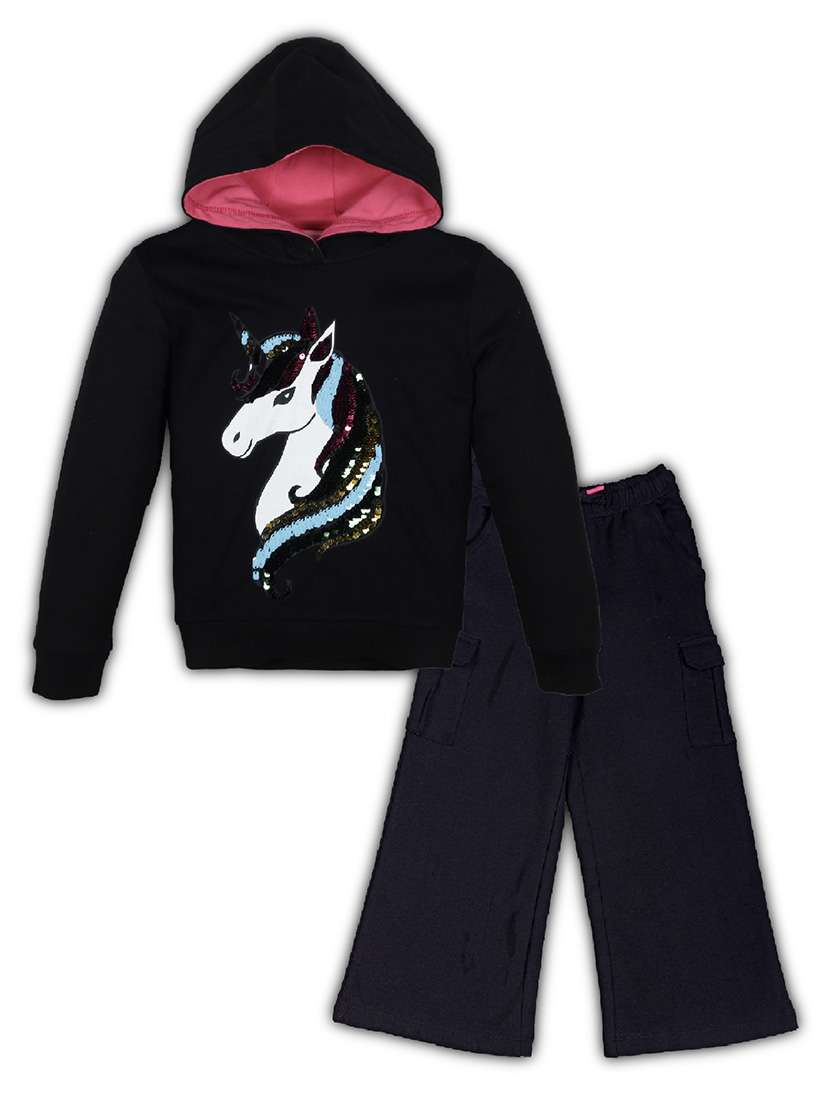 girls printed long sleeve hooded full length set - 22162352 -  Zoom Image - 0