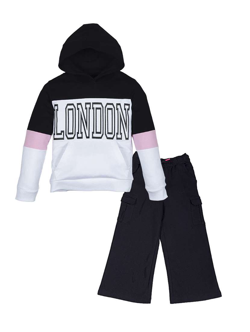 girls printed long sleeve hooded full length set