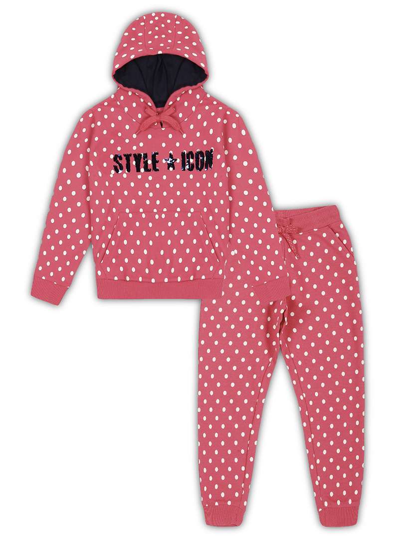 girls printed long sleeve hooded full length set