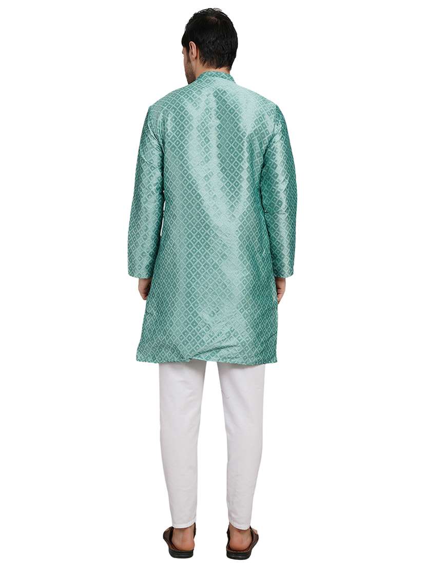 men self design mandarin neck kurta with trousers ethnic wear set - 22162359 -  Standard Image - 3