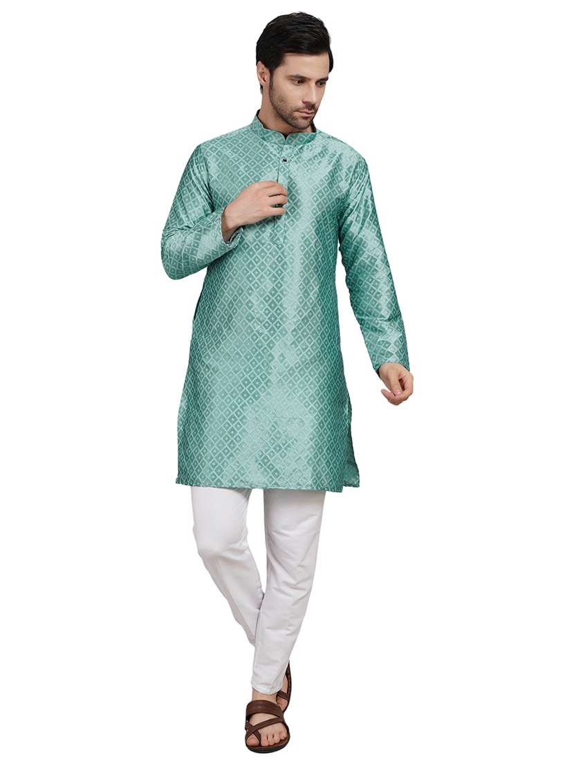 men self design mandarin neck kurta with trousers ethnic wear set - 22162359 -  Standard Image - 5