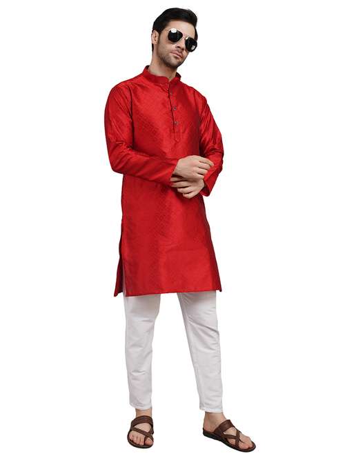 men self design mandarin neck kurta with trousers ethnic wear set - 22162360 -  Standard Image - 0