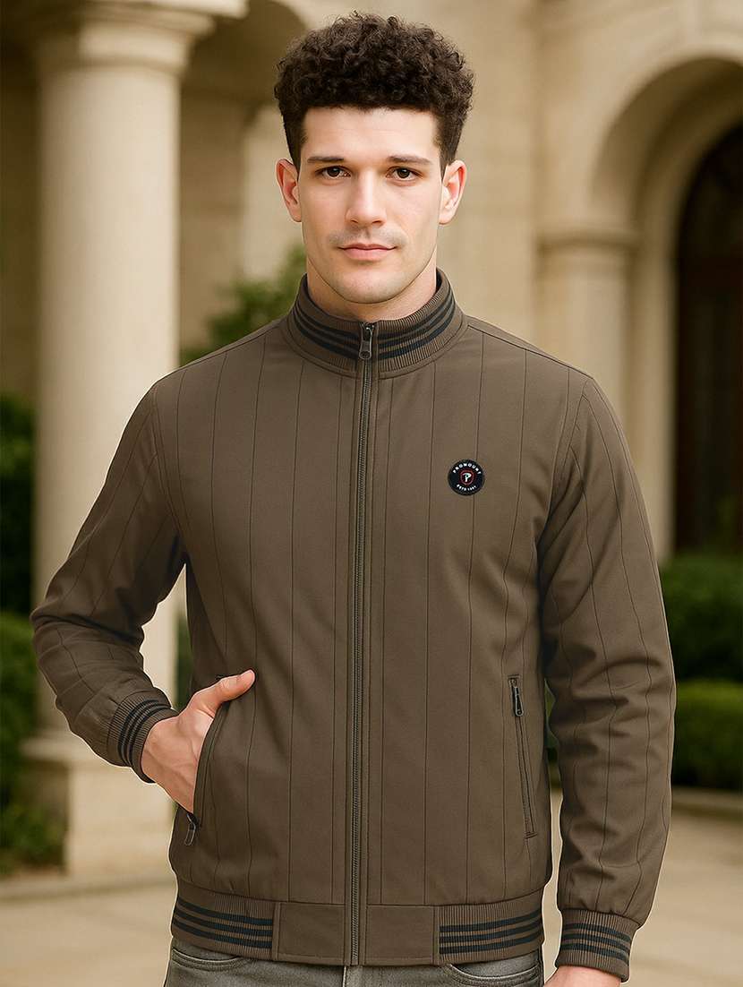 men striped long sleeve regular fit casual jacket