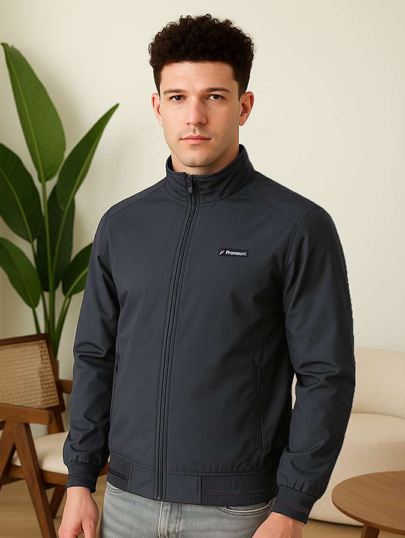 men solid long sleeve regualr fit reversible casual jacket