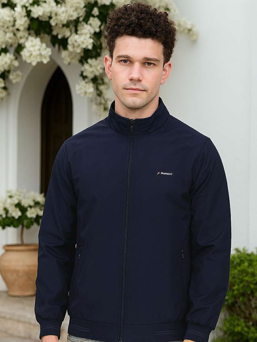 men solid long sleeve regualr fit reversible casual jacket