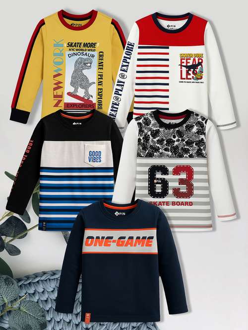 boys pack of 5 printed long sleeve t-shirt - 22162408 -  Standard Image - 0
