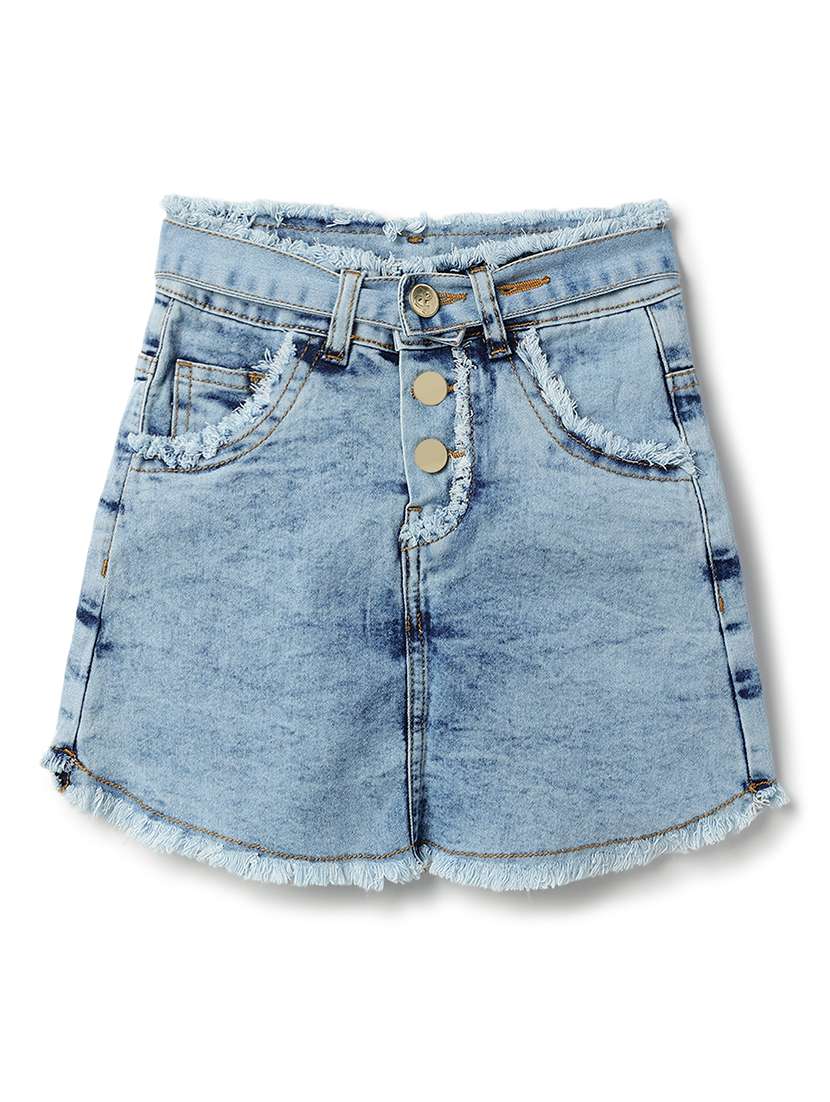 girls solid mid rise denim shorts