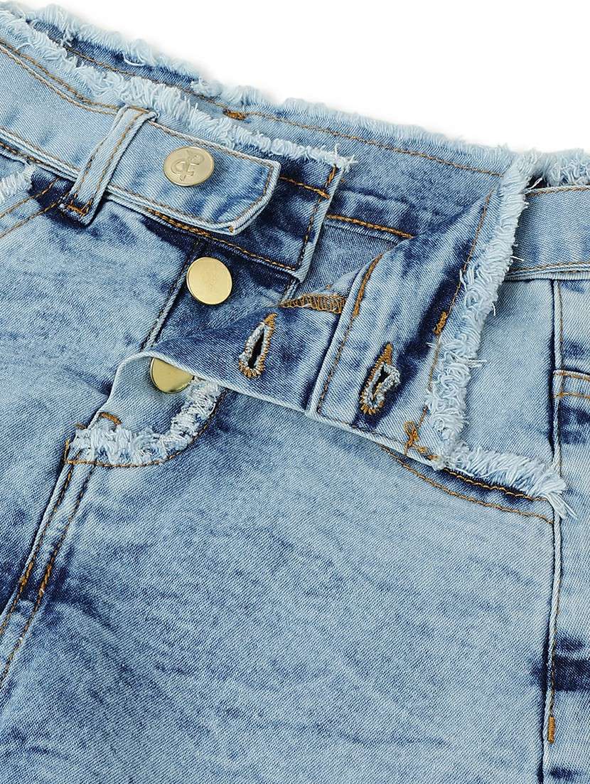 girls solid mid rise denim shorts - 22162447 -  Standard Image - 3