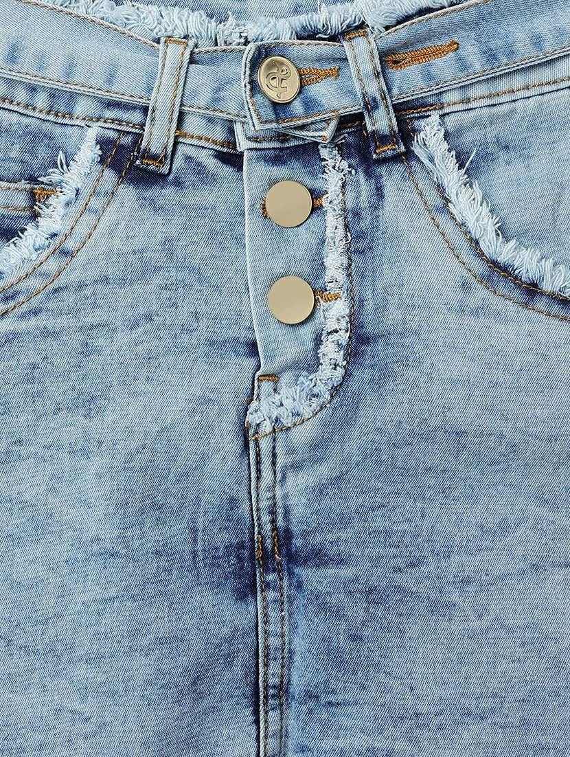 girls solid mid rise denim shorts - 22162447 -  Standard Image - 5