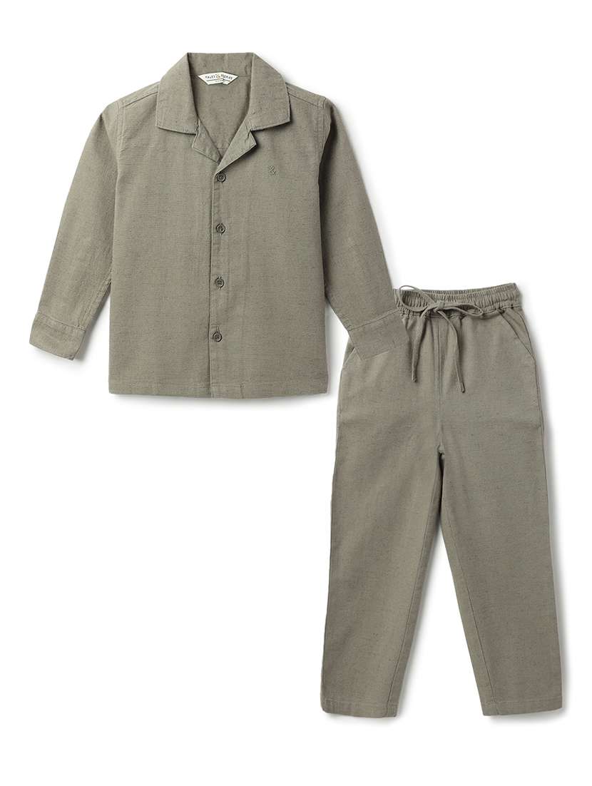 boys solid shirt and trouser co-ord set