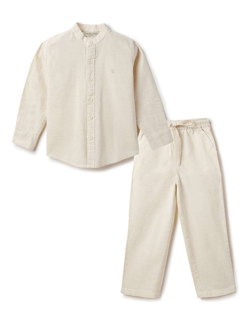 boys solid shirt and trouser co-ord set