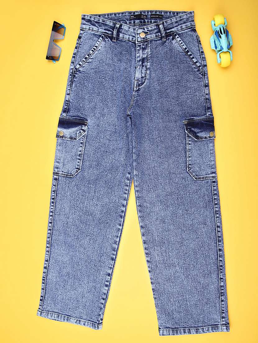 girls solid mid rise relaxed fit cargo