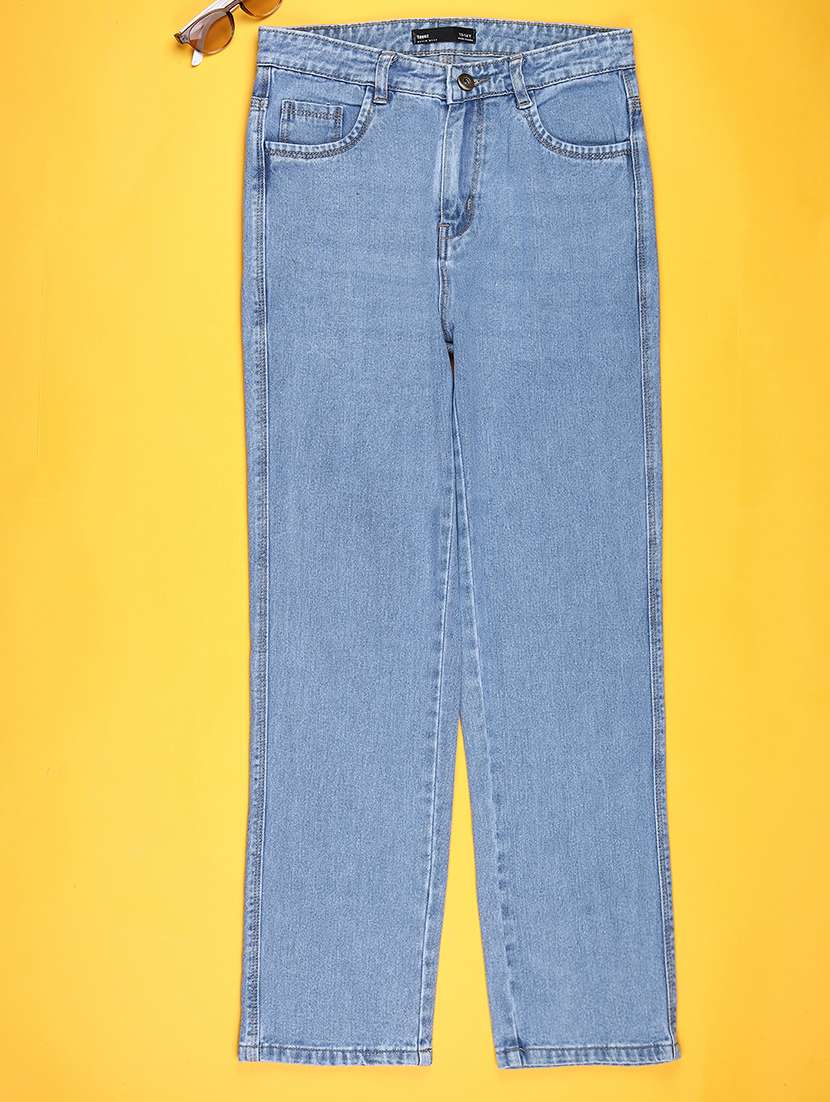 girls plain mid rise relaxed fit jeans