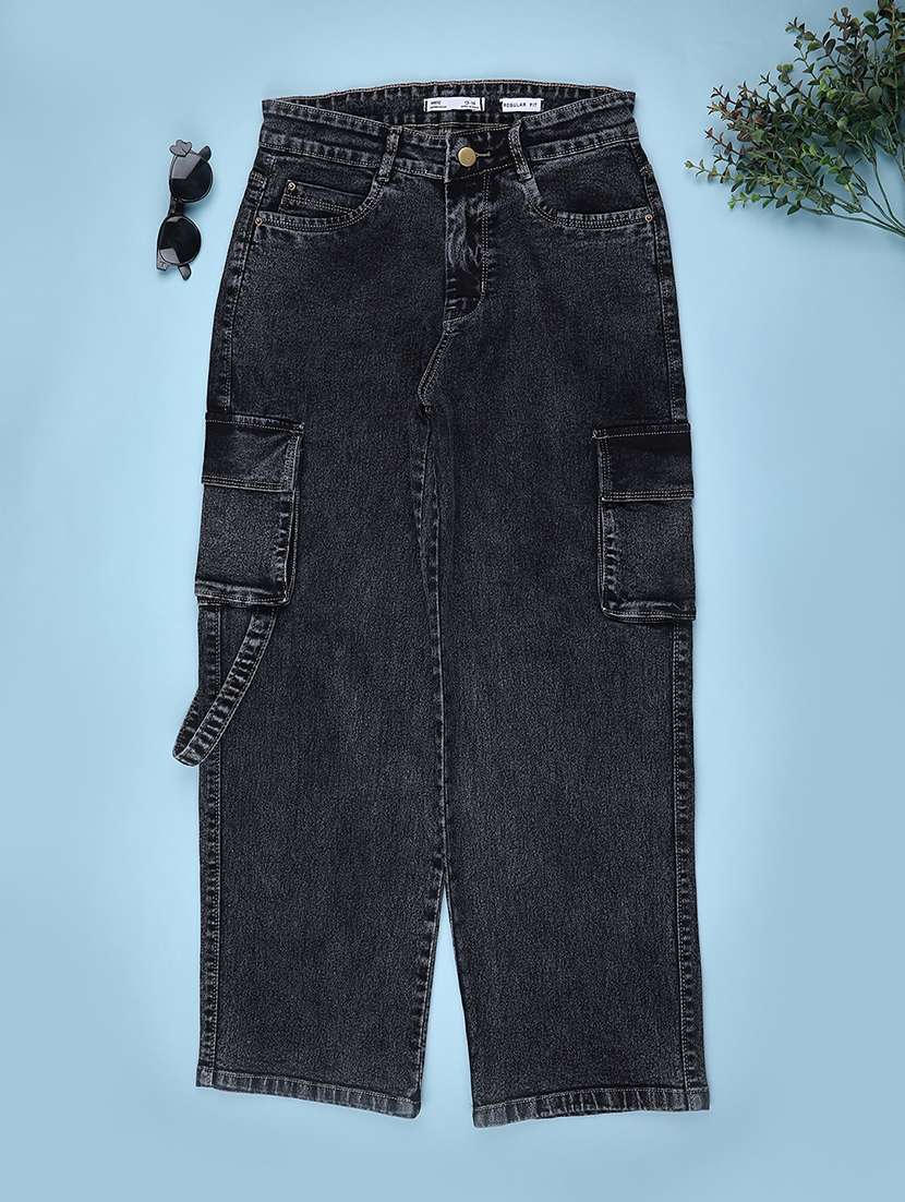 girls solid mid rise relaxed fit cargo