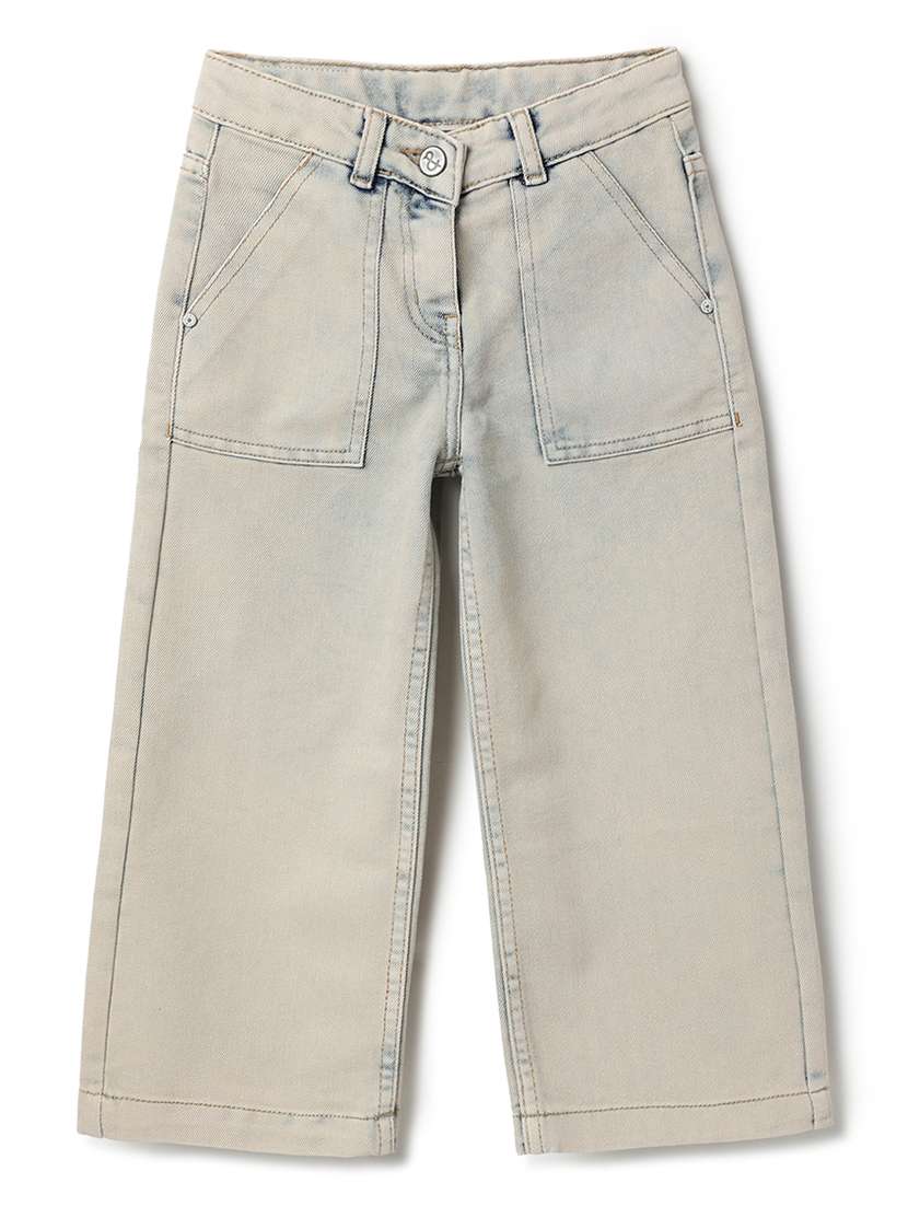 girls solid mid rise wide leg jean