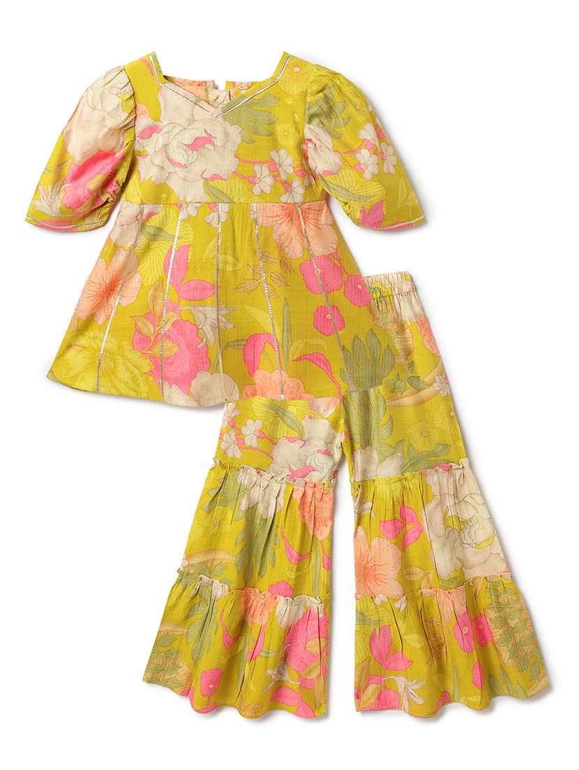 girls floral print kurta and sharara set 
