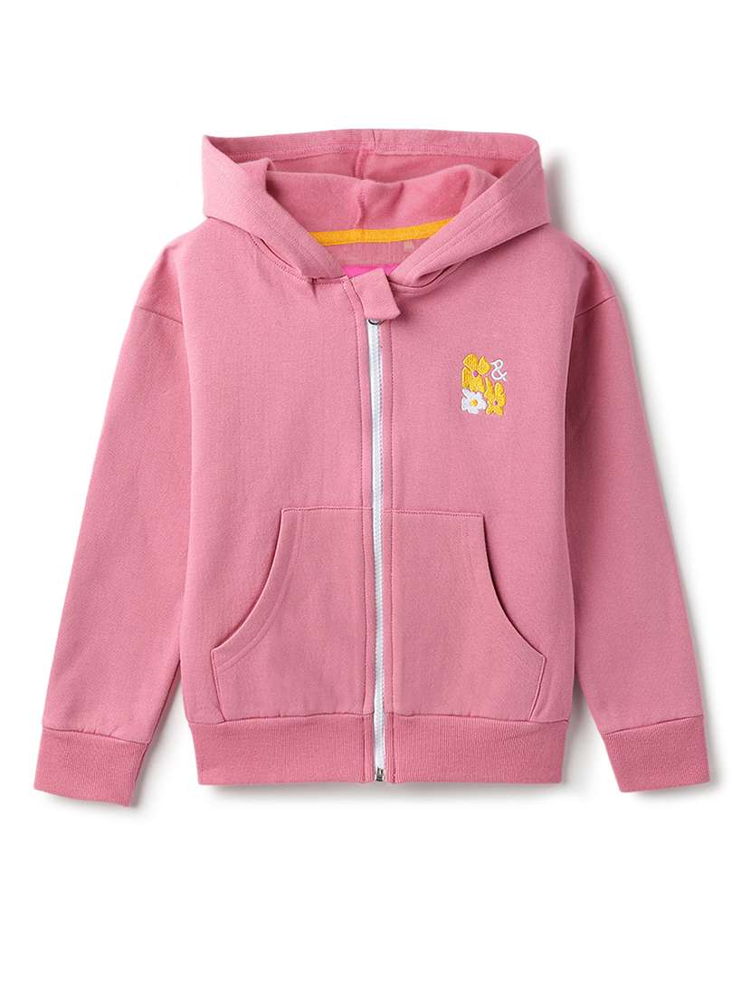 girls solid long sleeve hooded sweatshirt