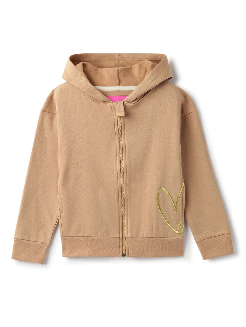 girls pink cotton blend solid casual sweatshirt