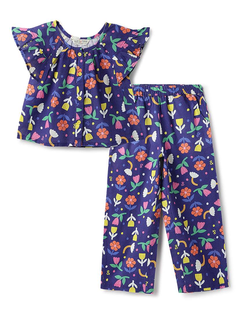 navy blue cotton top & trouser coords set