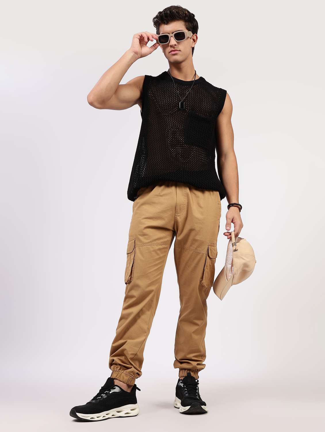 men solid mid rise regular fit cargo jogger - 22162556 -  Standard Image - 5