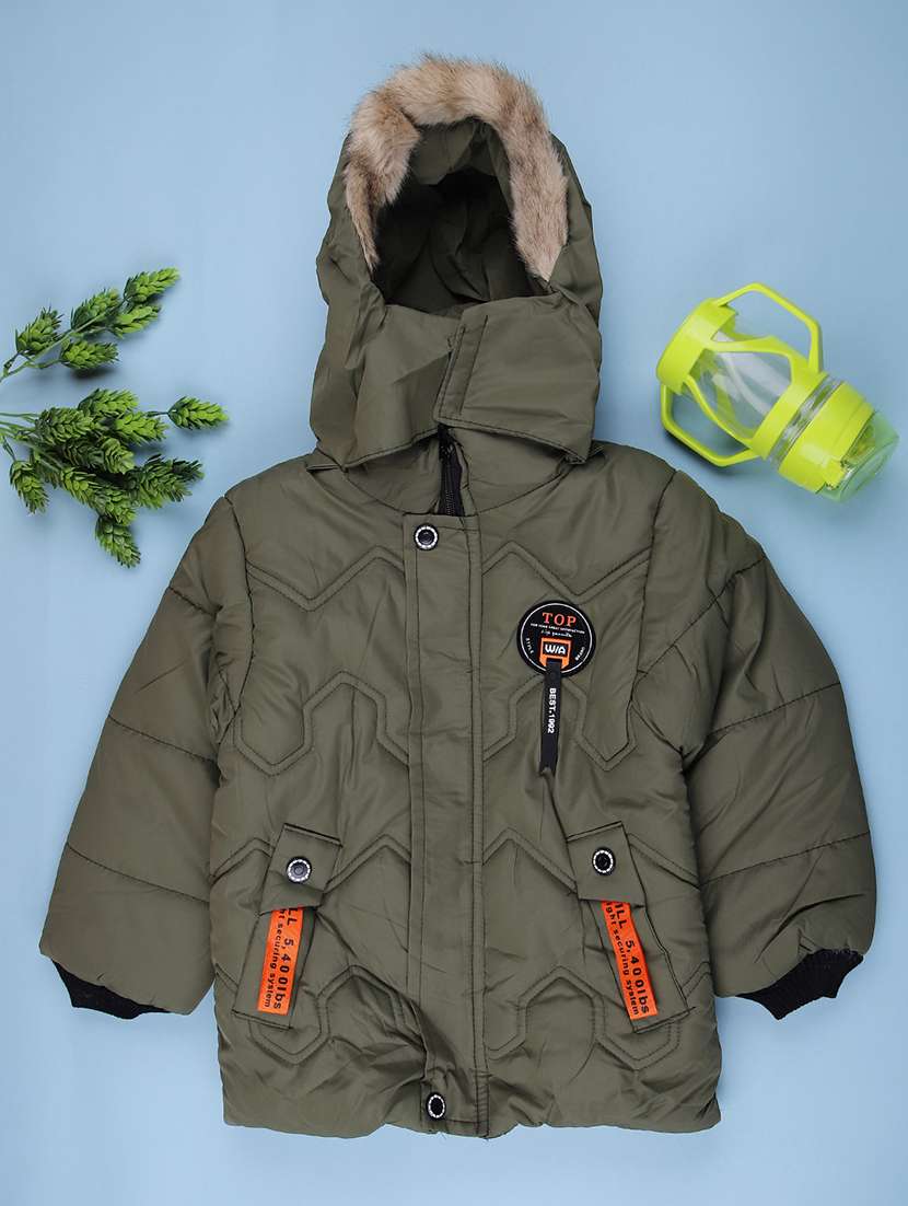 boys solid long sleeve hooded quilted jacket