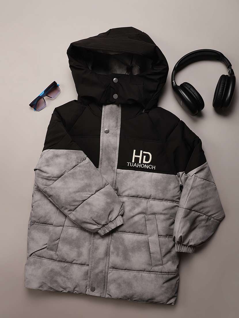 boys printed long sleeve hooded quilted jacket