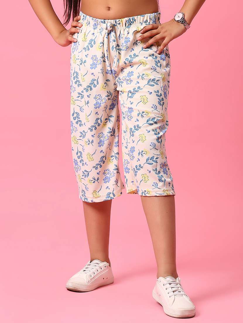 girls floral printed mid rise three-fourth