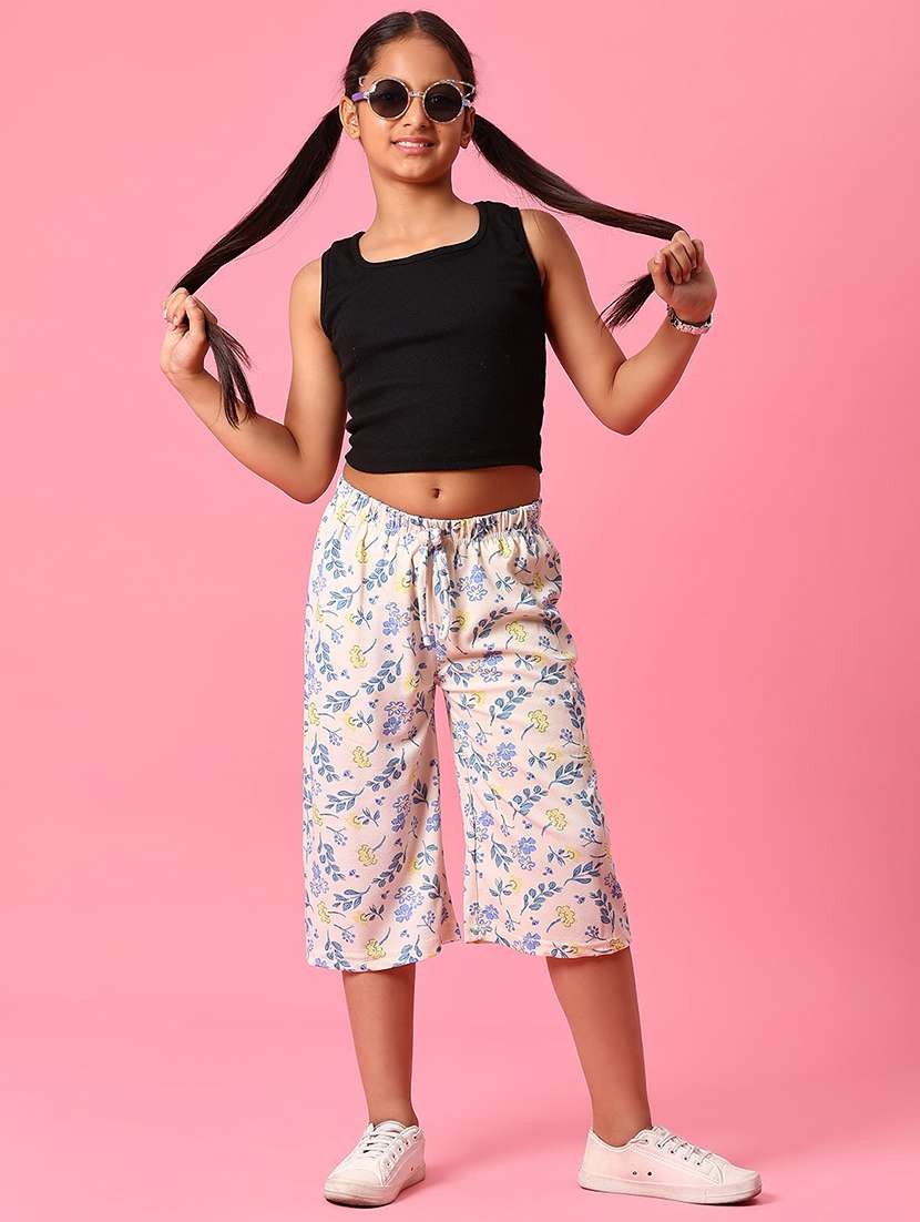 girls floral printed mid rise three-fourth - 22163034 -  Standard Image - 3