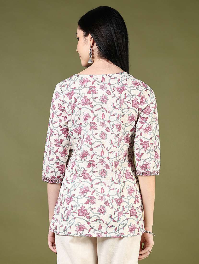 women floral printed three quarter sleeve straight kurti - 22163102 -  Standard Image - 3