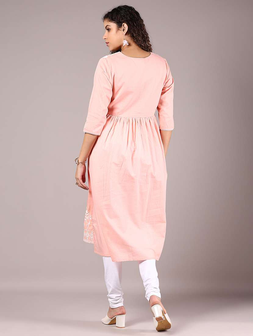 women embroidered printed three quarter sleeve a-line kurta - 22163120 -  Standard Image - 3