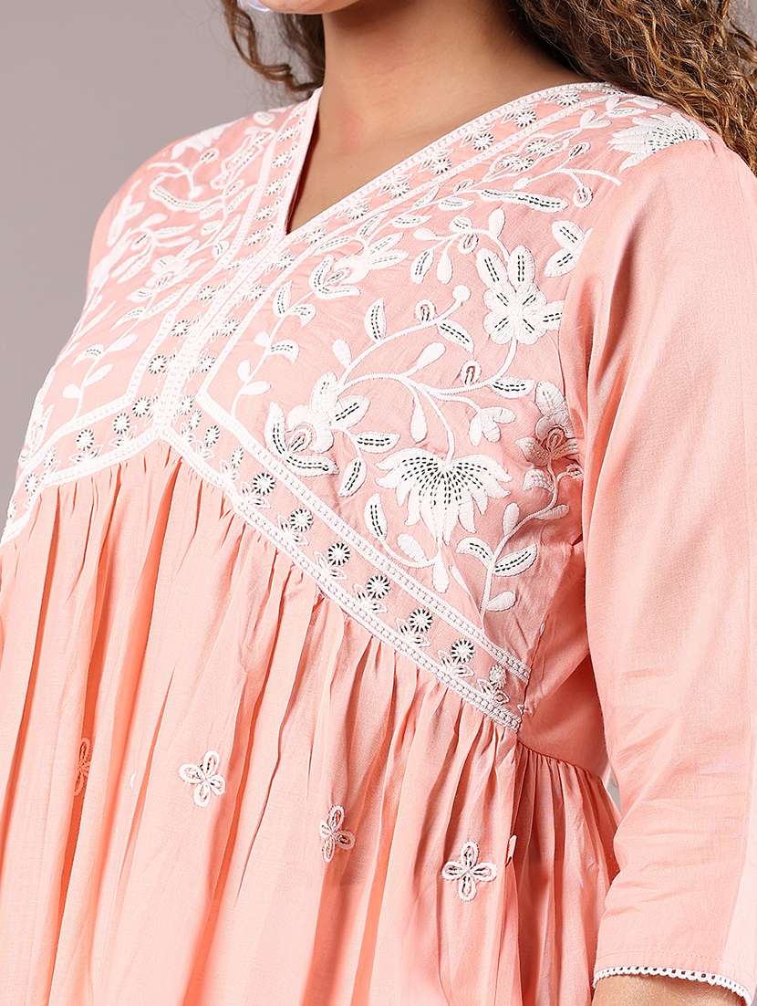 women embroidered printed three quarter sleeve a-line kurta - 22163120 -  Standard Image - 5